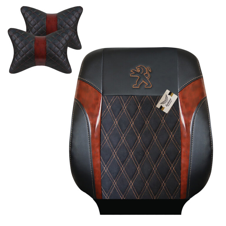 روکش صندلی مناسب پژو پرشیا و 405 (چرم مشکی خرجکار طرح چوب لمسه مخمل) همراه با پشت گردنی