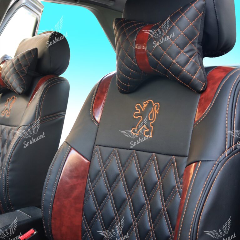 روکش صندلی مناسب پژو پرشیا و 405(چرم مشکی خرجکار طرح چوب) همراه با پشت گردنی