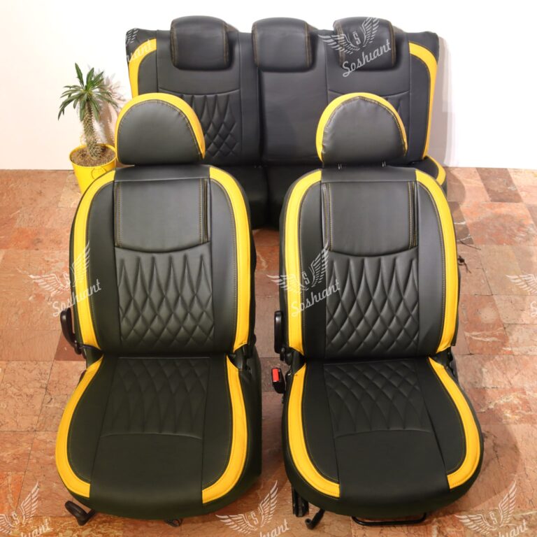 روکش صندلی خودرو پراید 131 و  132  چرم مشکی خرجکار زرد مدل نیل