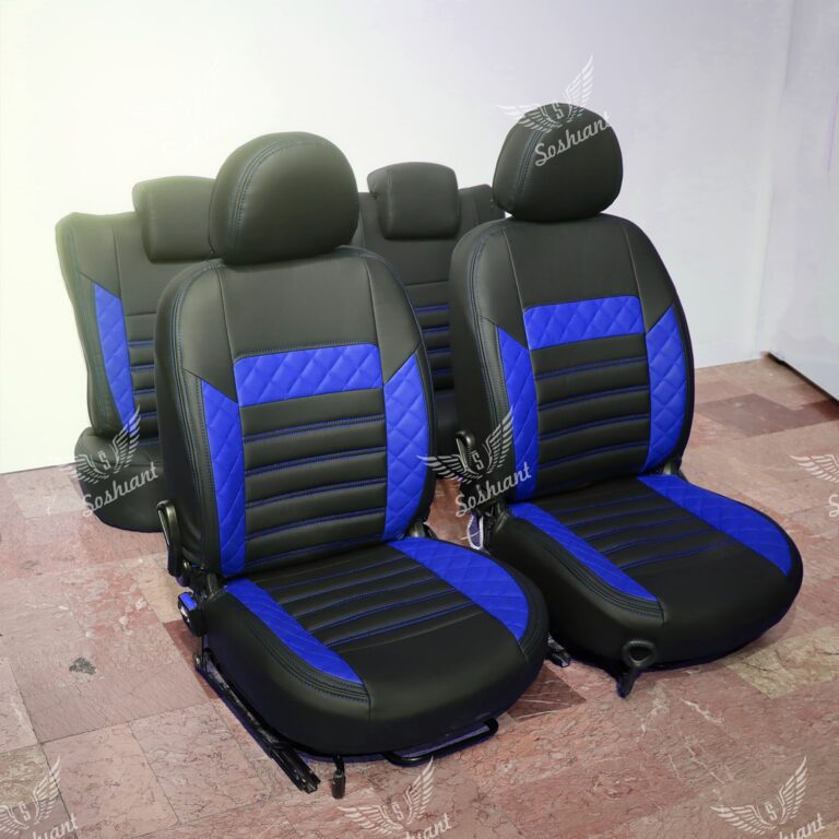 روکش صندلی خودرو دنا و دنا پلاس تمام چرم خرجکار آبی مدل الوند