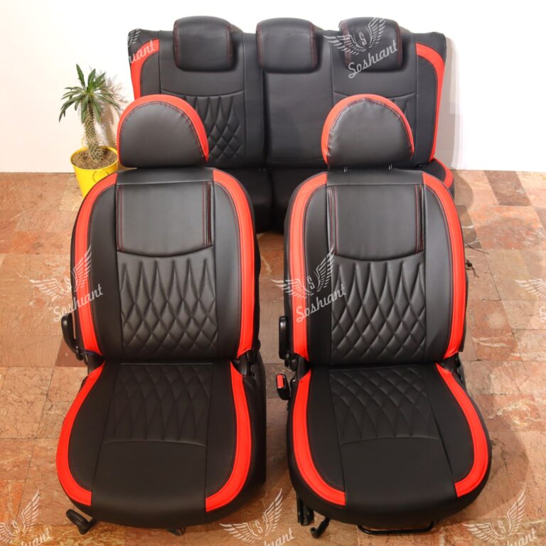 روکش صندلی 206 و 207 چرم مشکی خرجکار قرمز مدل نیل