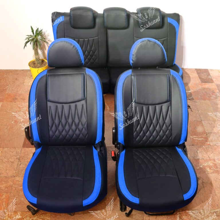 روکش صندلی 206 و 207 چرم مشکی خرجکار آبی مدل نیل