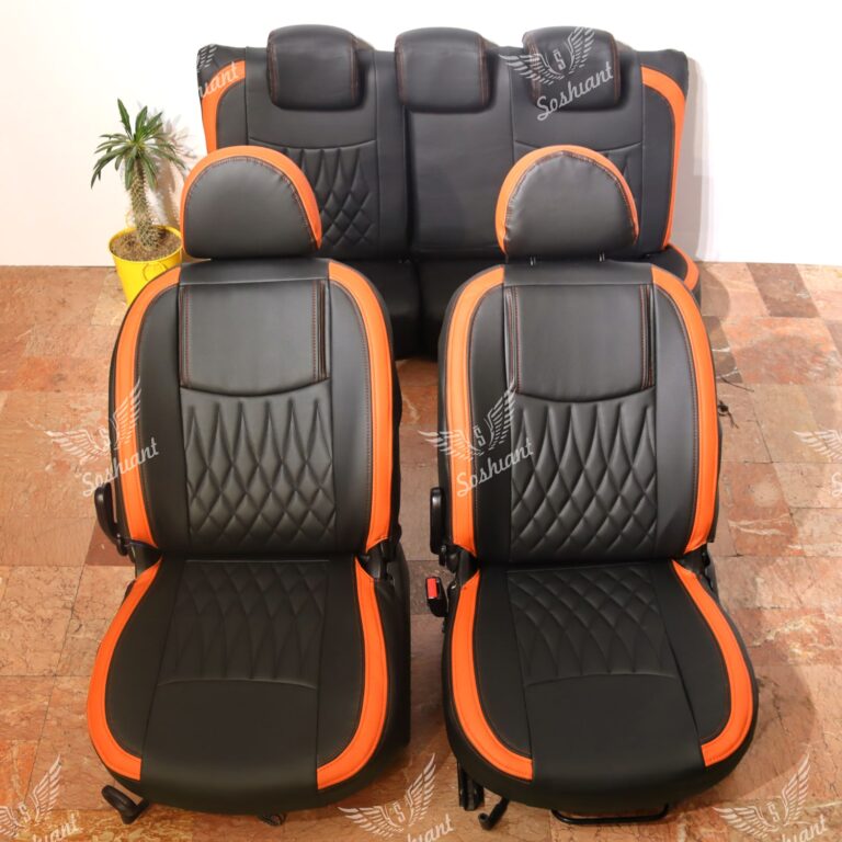 روکش صندلی 206 و 207 چرم مشکی خرجکار مارون شتری مدل نیل