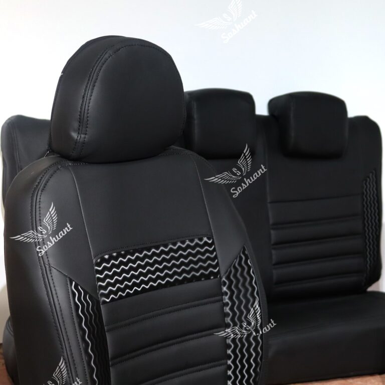 روکش صندلی خودرو سوشیانت  مناسب پژو پارس تولید بعد از سال 96 تمام چرم خرجکار مشکی مدل الوند