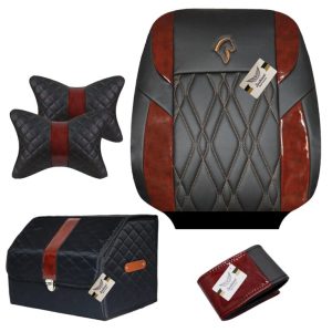 روکش صندلی سمند جدید چرم مدل کاج همراه با باکس سایز بزرگ، پشت گردنی و دورفرمان