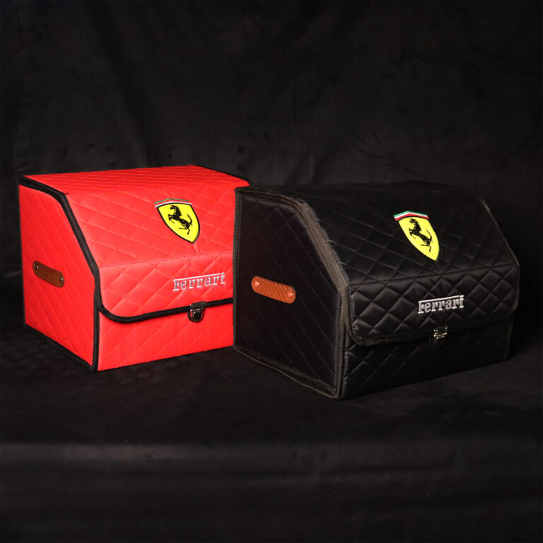 پشت گردنی و نظم دهنده صندوق خودرو چرم قرمز طرح فراری FERRARI