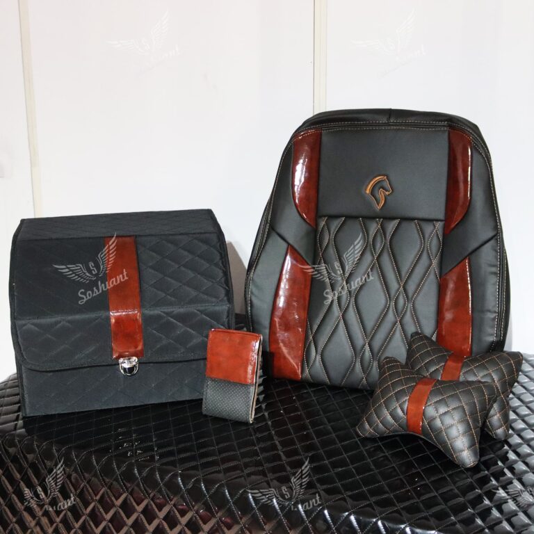 روکش صندلی دنا و دناپلاس چرم مدل کاج همراه با باکس سایز بزرگ، پشت گردنی و دورفرمان