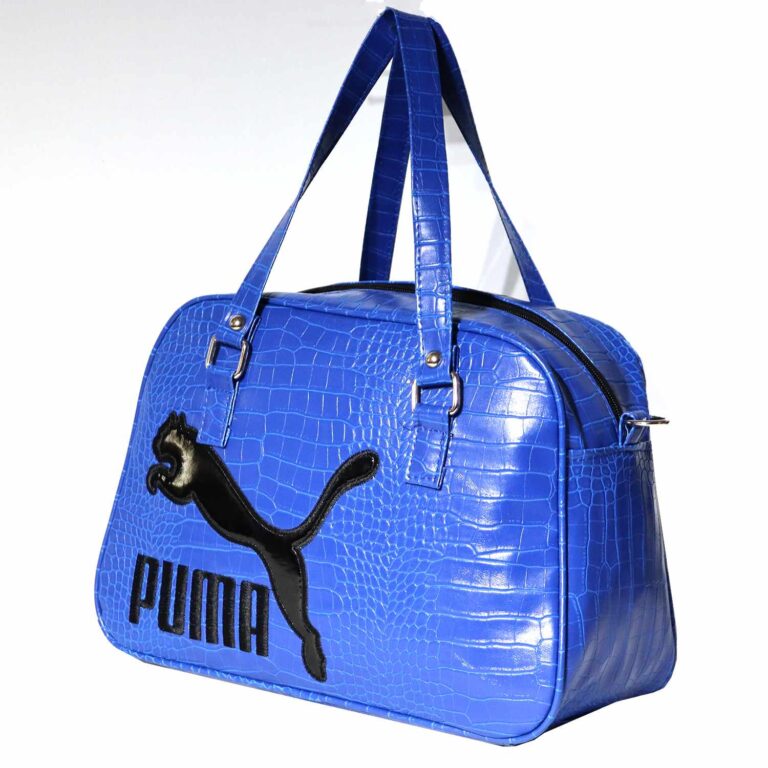 کیف ورزشی زنانه چرم آبی با آرم پوما مشکی