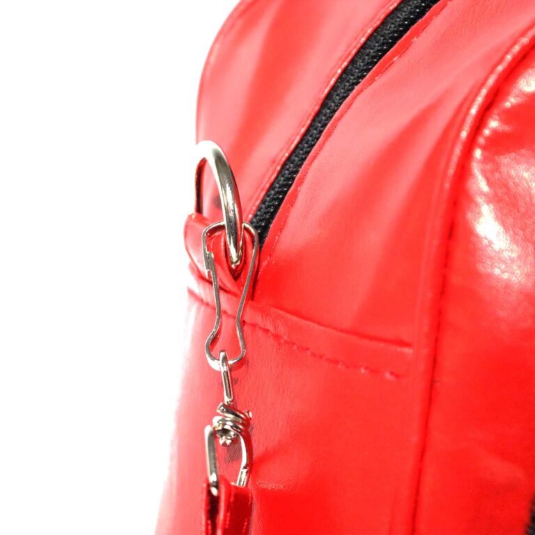 کیف ورزشی زنانه چرم قرمز با آرم آدیداس مشکی