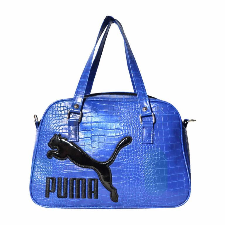 کیف ورزشی زنانه چرم آبی با آرم پوما مشکی
