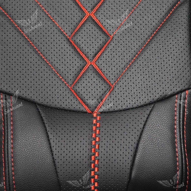 ست کامل روکش صندلی 206 و 207، مدل VIP چرم مشکی، دوخت قرمز
