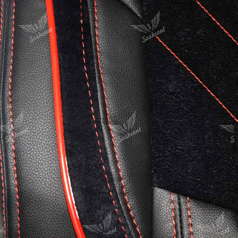 روکش صندلی 206 و 207 مدل VIP چرم مشکی دوخت قرمز لمسه مخمل