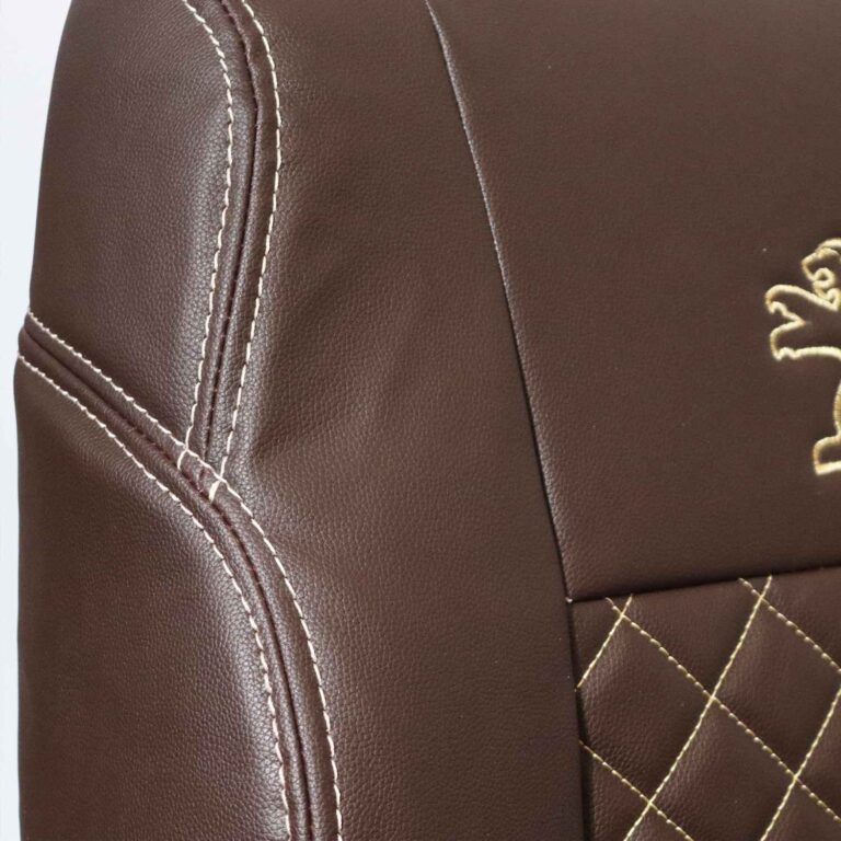 روکش صندلی مناسب پژو پرشیا و 405 تولید قبل از سال 96، چرم قهوه ای (24 ماه ضمانت کتبی) با پشت گردنی، نظم دهنده و دور فرمان