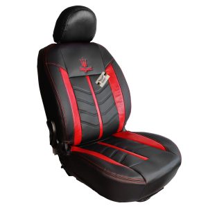 روکش صندلی 206 و207 مدل کوئین تمام چرم مشکی، خرجکار و گلدوزی قرمز