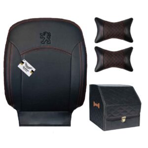 روکش صندلی پژو 206 و 207 چرم مدل دوماکو همراه با پشت گردنی، دور فرمان و باکس سایز کوچک